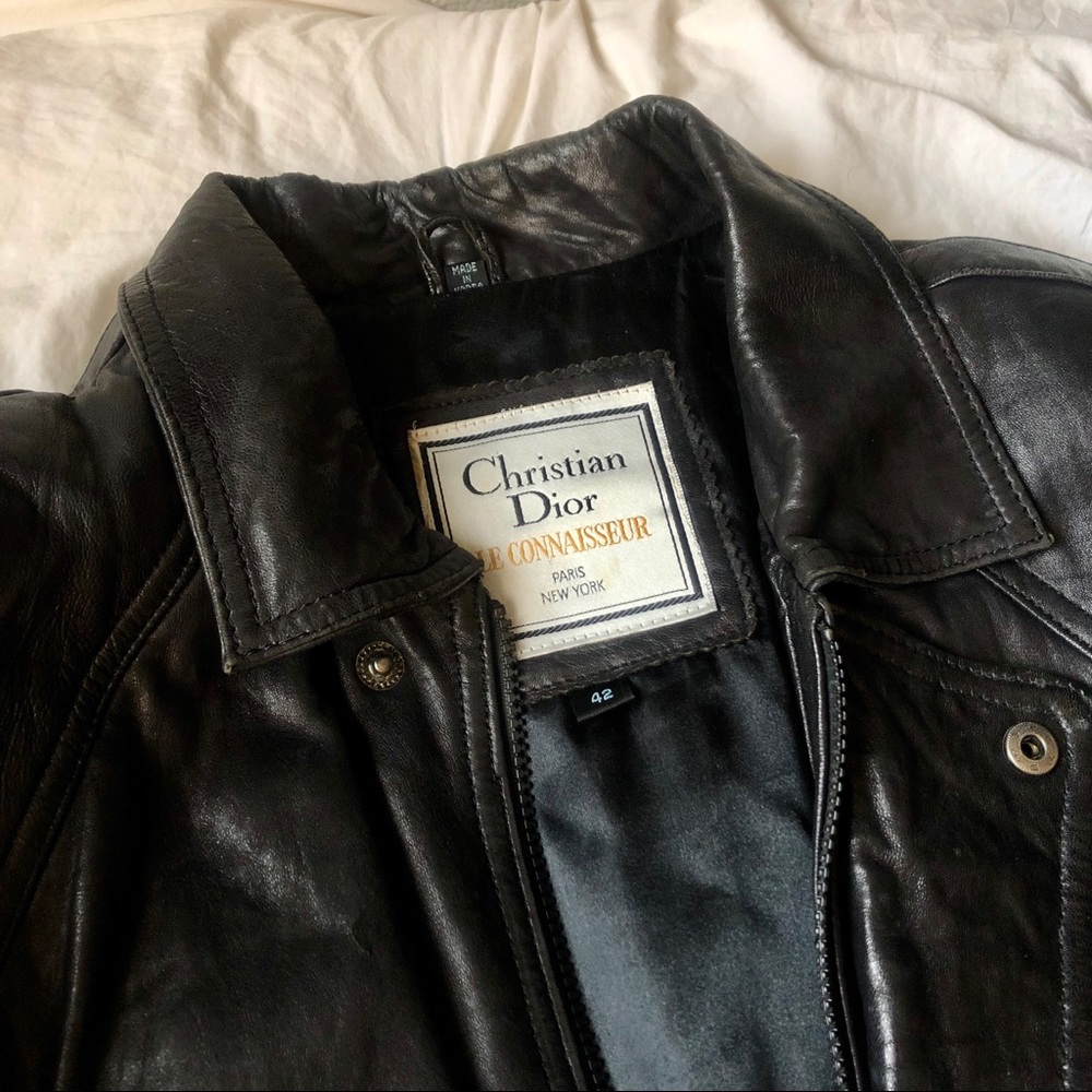VINTAGE Christian Dior Black Leather Bomber Jacket